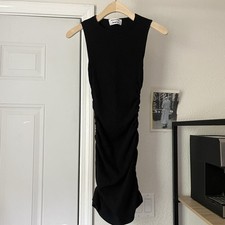 REFORMATION black organic cotton lyocell blend rib knit ruched bodycon mini