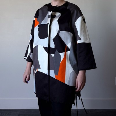 MSGM Colorblock Kimono Coat Abstract Tie Accents