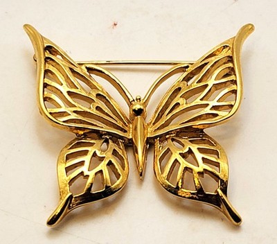 Vintage Signiert TRIFARI Goldton Polierte Schmetterling Form Pin Brosche