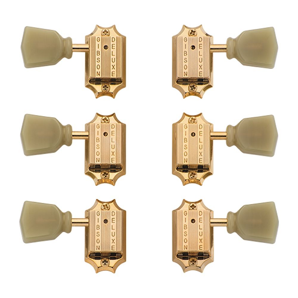 Gibson Deluxe Tuners 3 x 3 Kluson Style with Bolt Bushing (Gold, Green Key)