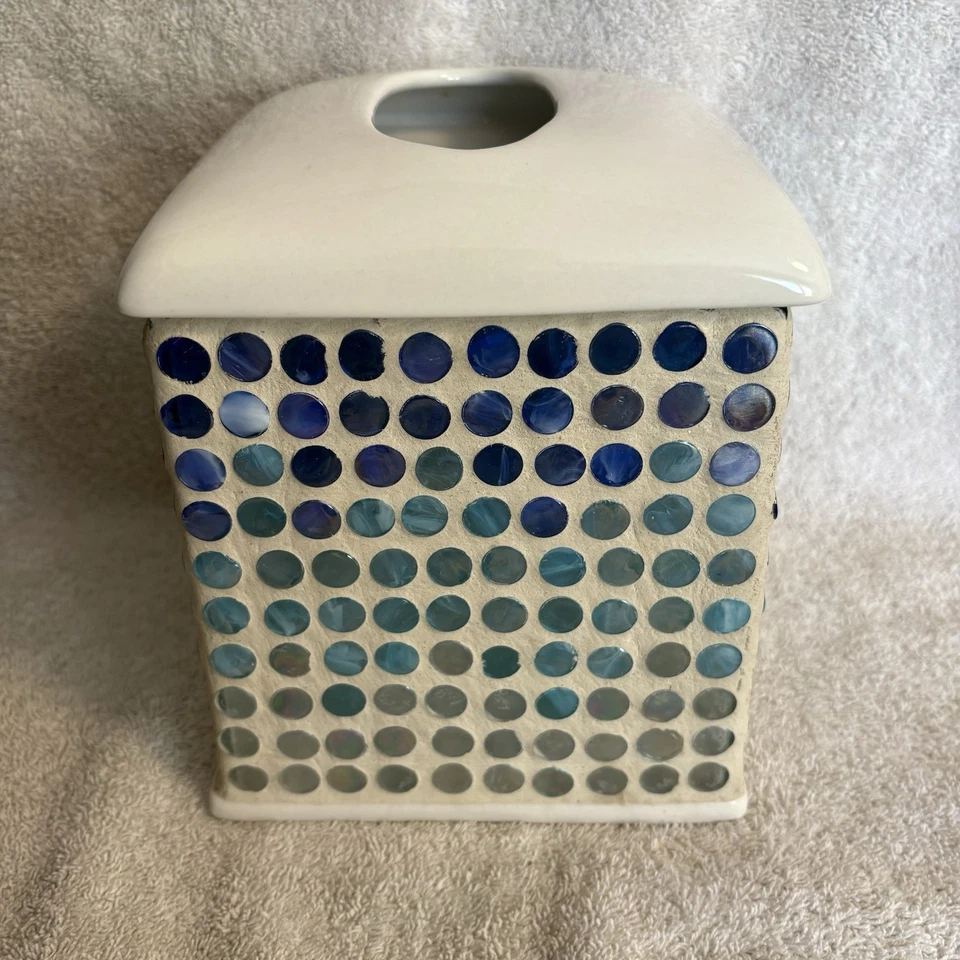 Porta pañuelos de cerámica mosaico, jabonera a juego, blanco, azul, verde, púrpura Foto 4 de 4