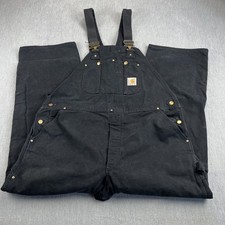 VTG Carhartt Double Knee Bib Overalls Mens 44x30 Black Duck Canvass R01 USA Made
