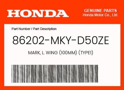 Honda Genuine Mark, L. Wing (100Mm) (Type1) - 86202-Mky-D50Ze