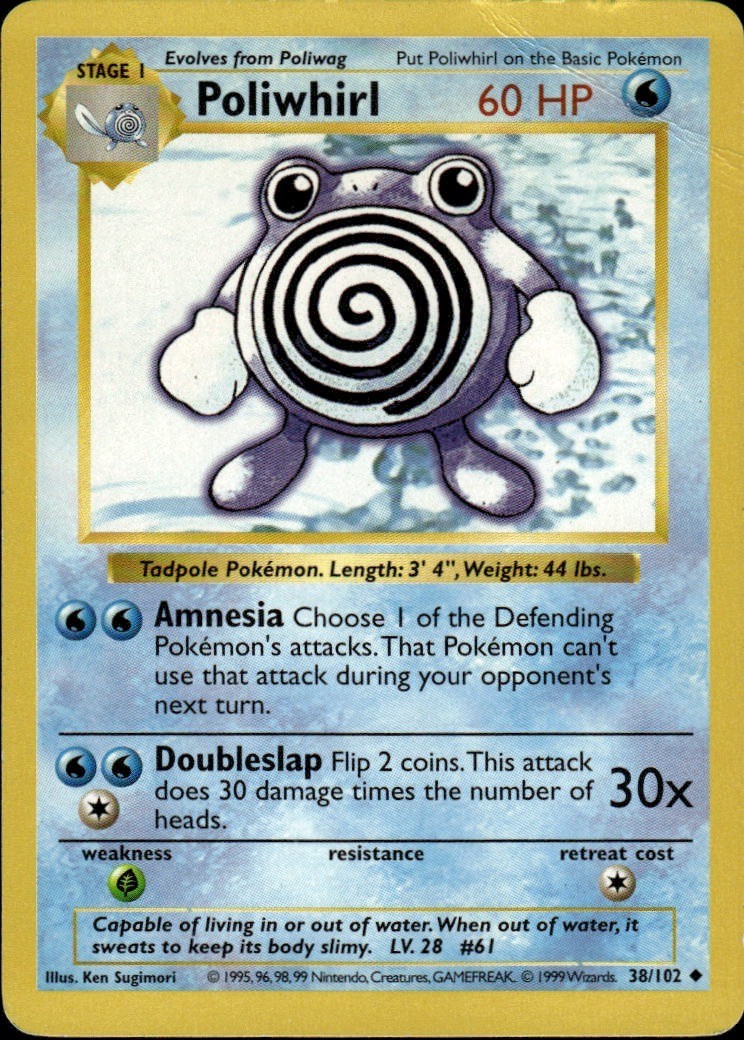 Poliwhirl Uncommon Base Set Shadowless 038/102 Water Unlimited Pokemon Card