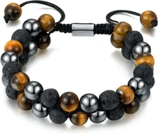 Triple Protection Bracelet,HZX JELEY Tiger Eye Obsidian and Beaded Bracelet 
