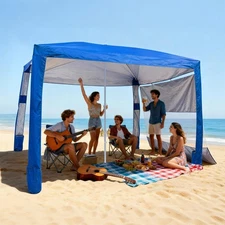 VEVOR Beach Cabana Beach Canopy with Side Wall & Carry Bag 8 x 8 ft UPF 50+ Blue