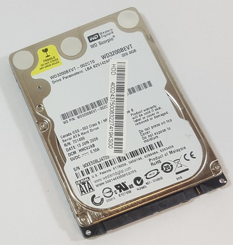 320GB Western Digital WD3200BEVT-00ZCT0 SATA 2,5" Festplatte Scorpio