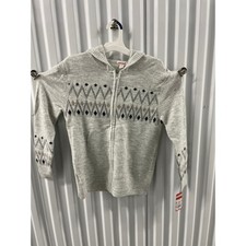Cat  Jack Zippered Hooded Cardigan Color Lt Gray Size L 12-14 .