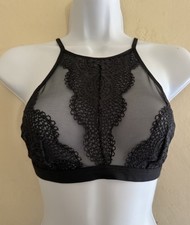 Victorias Secret Body By Victoria High Neck Crochet Lace Bralette Small - Black