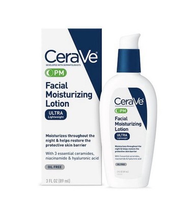 CeraVe PM Facial Moisturizing Lotion, Night Cream with Hyaluronic Acid, 3 oz