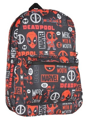 Marvel Deadpool Backpack Merc With A Mouth Verbiage All Over Print Laptop Tra...