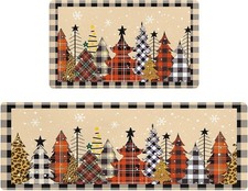 AMM Christmas Kitchen Rugs Set of 46''Lx17''W 29''Lx17''W-0.4''H, Red Brown
