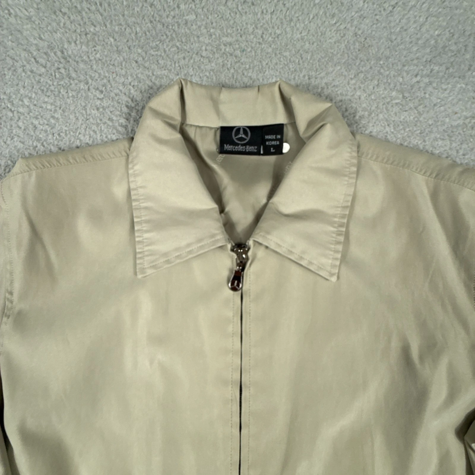 Vintage Mercedes Benz Jacket Mens Large Beige Windbreaker Coat Full Zip Lined image 9