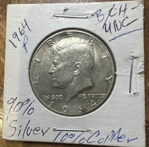 1964 Kennedy Half Dollar 90% Silver Uncirculated Raw JFK Half Coin Philadelphia