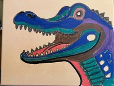 Expressionism 8x10 Happy Gator Original Acrylic Painting Handmade Signed Art
