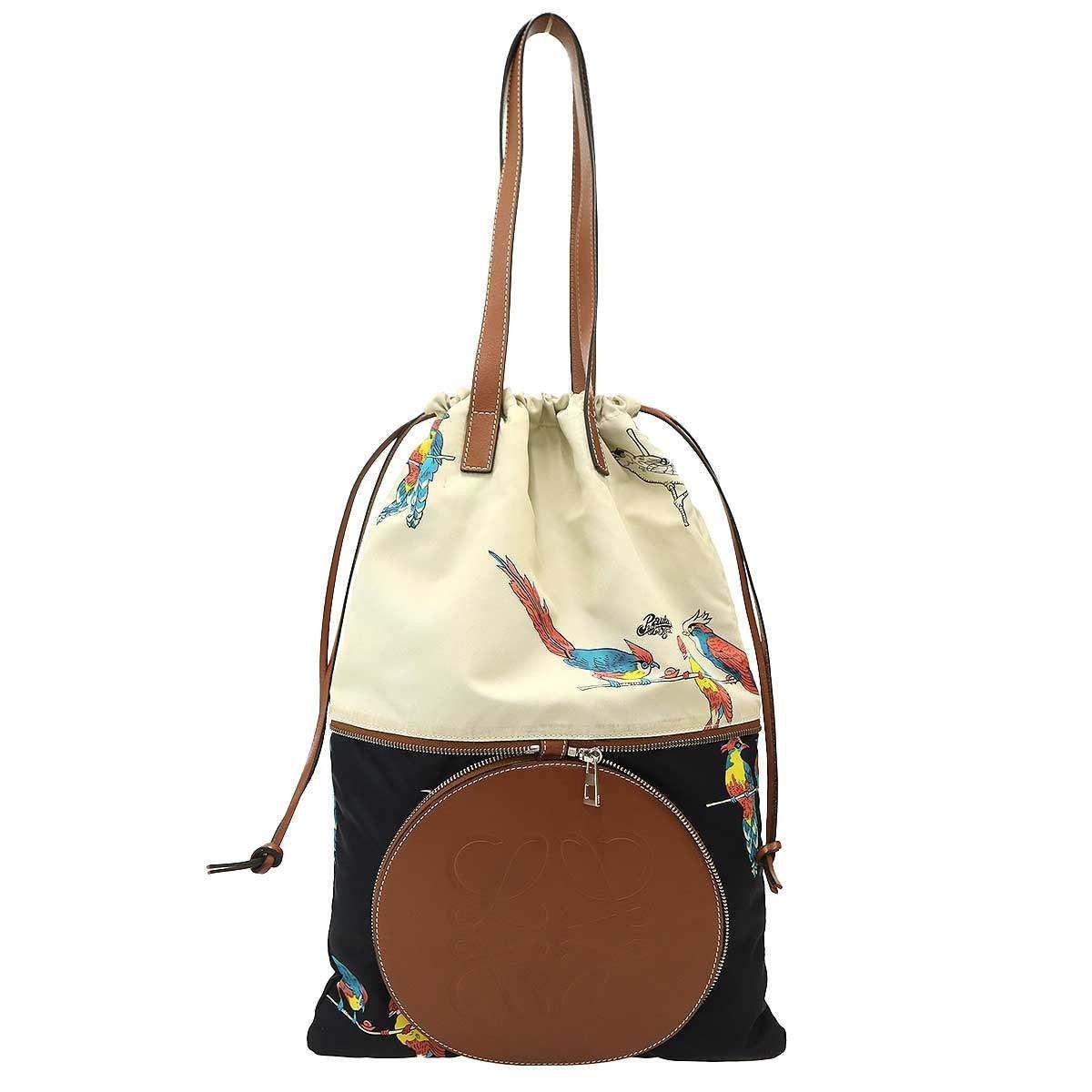 LOEWE Paula's Ibiza  Anagram Printed Nylon Tote Bag, Ivory Black Used