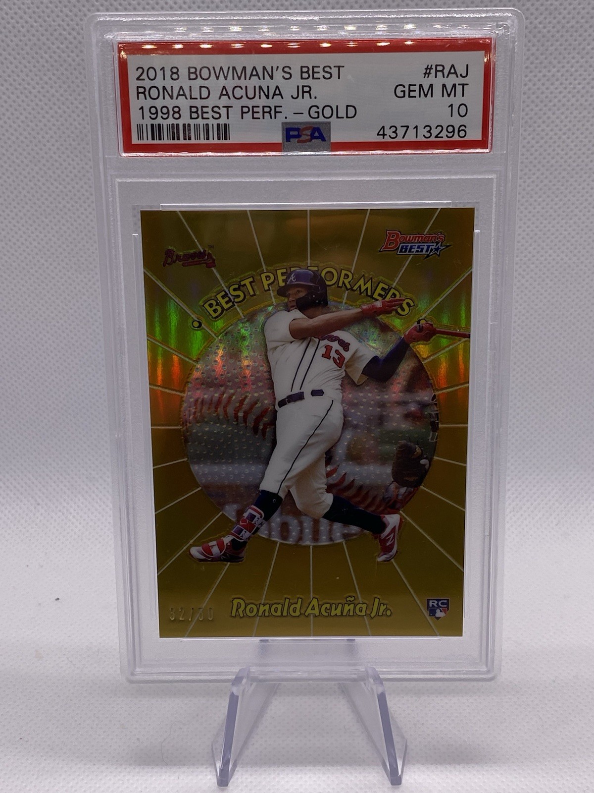 Ronald Acuna Jr. 2018 Bowman's Best Best Performers Gold Ref RC 32/50 PSA 10
