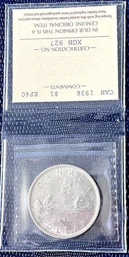 Canada 1936 Silver Dollar Certified EF-40 ICCS (80% Silver)