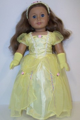 Yellow Princess Belle Long Gown Dress Doll Clothes For 18  American Girl  (Debs)