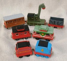 Thomas  Friends Wooden Train LOT OF 7 COAL TENDERS Caboose Crane Passenger Car
