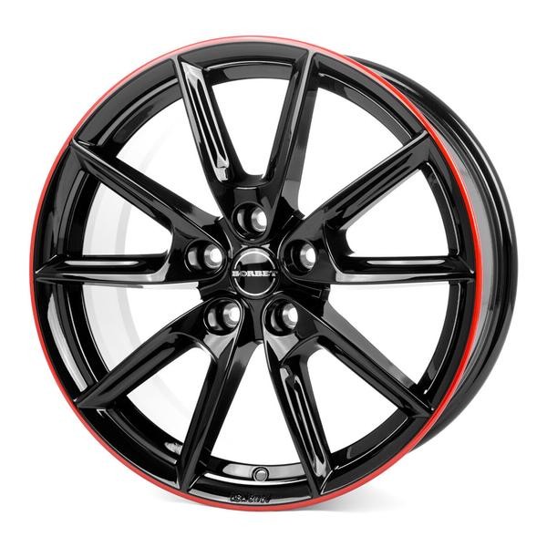 1X Borbet Design LX19 Black Glossy Red Ring 8.0Jx19 5X112 ET40-image