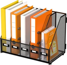 DALTACK Desk Organizers Metal Magazine File Holder with 5 Vertical Compartments