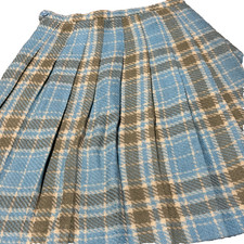 Vintage Wool Plaid Pleated Skirt Blue Gray Schoolgirl 70s Size 13