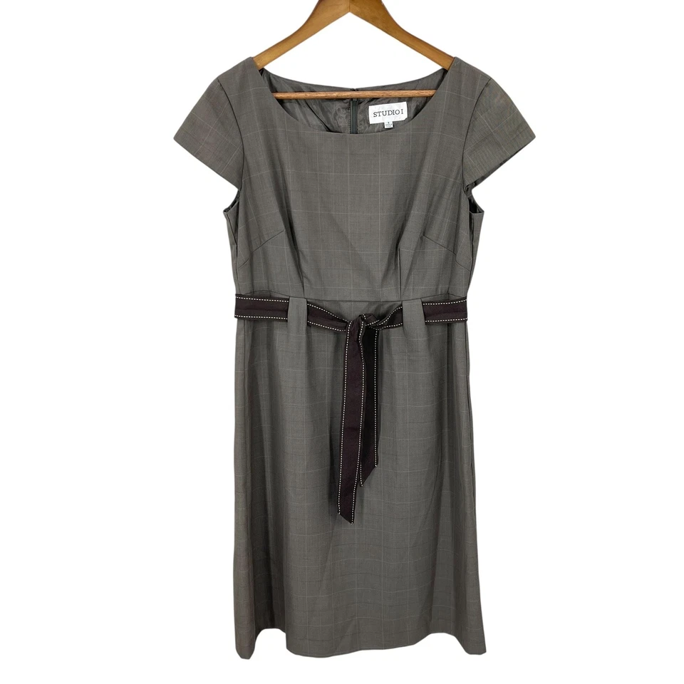 Vestido retrô Studio I feminino carreira Preppy Y2K Academia xadrez bainha com cinto tamanho 8 - Imagem 3 de 4