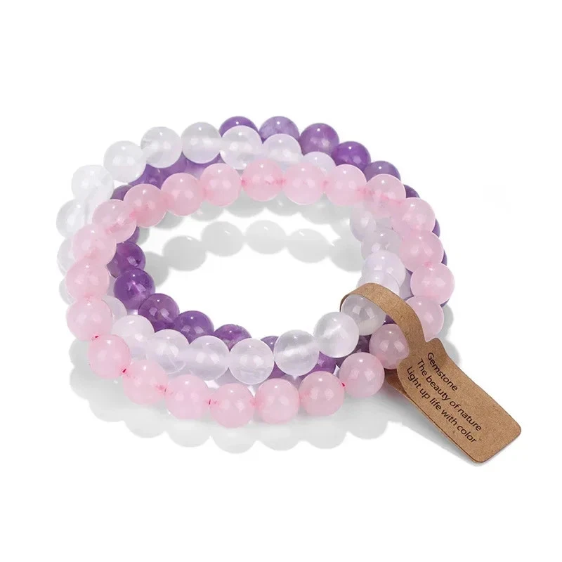 Pulsera con cuentas de amatista cristal natural semipreciosa multicapa joyería para mujer Foto 4 de 4