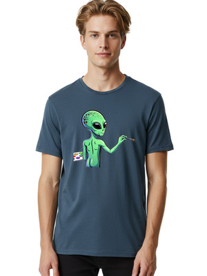 Alien-Painter-2 Mens Graphic Tee, 100% Cotton, Casual Summer Wear