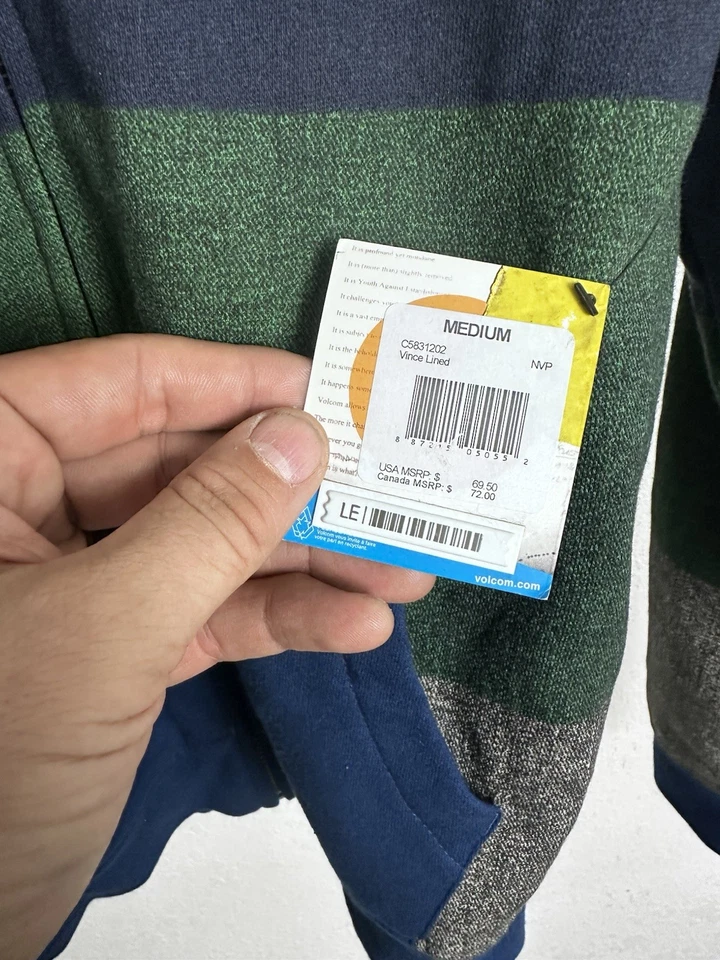 Sudadera con Capucha Volcom Youth Vince Forrada a Rayas Talla Mediana Nueva con Etiquetas Foto 2 de 4