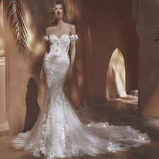Off Shoulder Mermaid Wedding Dress Sweetheart Sleeveless Backless Bride Gowns
