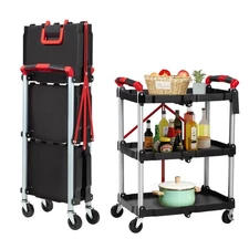 Portable Folding Service Cart 50Lbs Load Capacity Per Shelf for Office Home