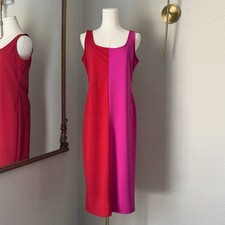Tash + Sophie Colorblock Midi Dress M Pink Red Summer Dopamine Chic Minimalist