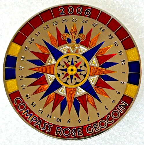 2006 Silver Compass Rose Geocoin Trackable Geocaching Coin TBR4BP