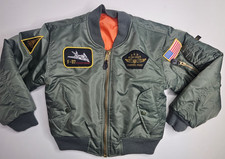 Kids Bomber Flight Jacket Top Gun Fighter Pilot US Flag Patches Orange Lining M