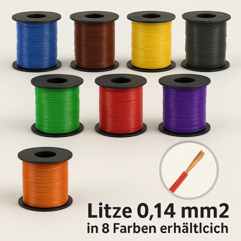 SCHÖNWITZ Litze Kabel Kupferlitze 0,14mm² LIY – Schaltlitze 100m Spule für Modellbau