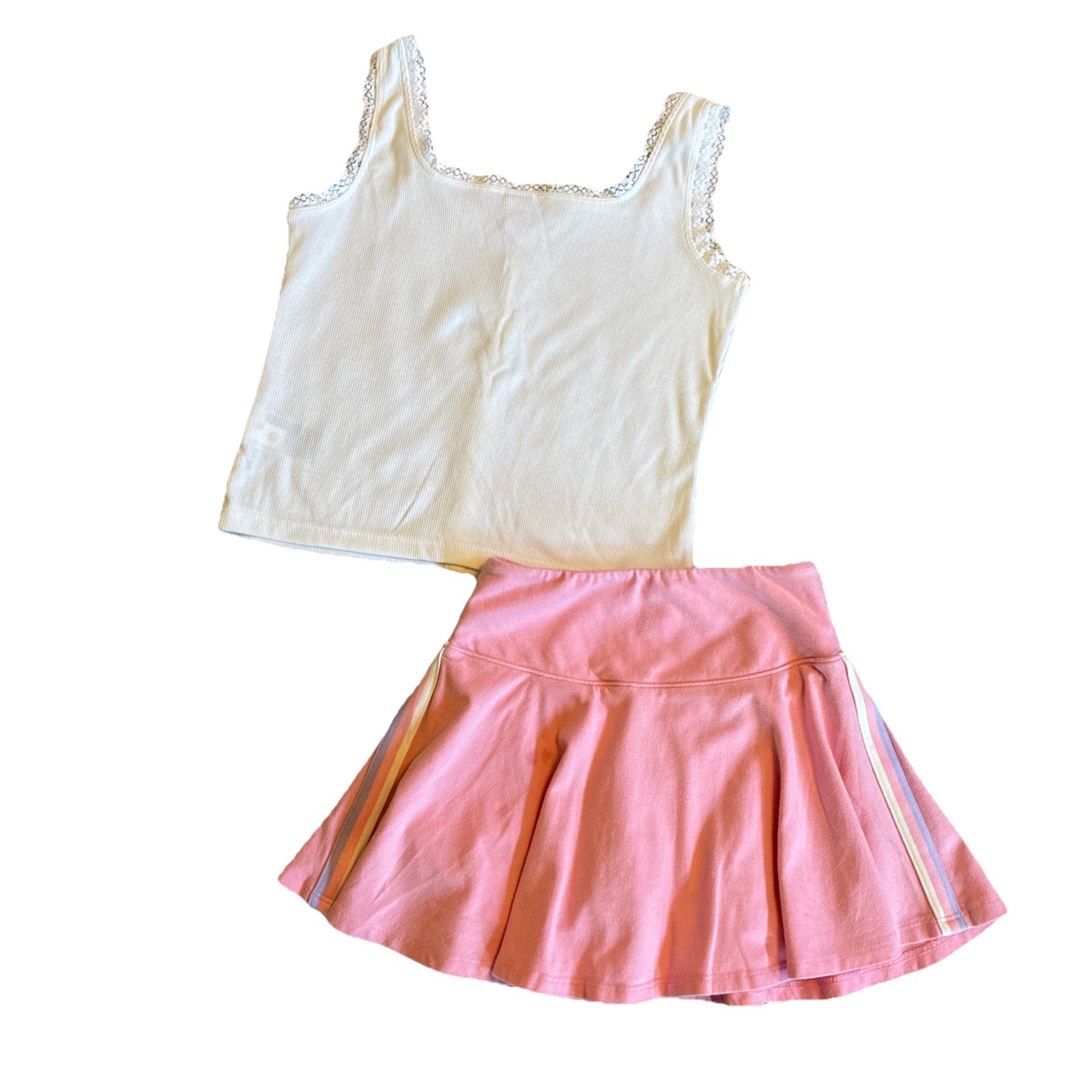 Girl's Old Navy pink white Outfit Size 8 - medium lace tank athletic skirt image 2