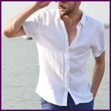 Men's Casual Short Sleeve Shirts Leisure Street Wear Lapel Button-down Solid