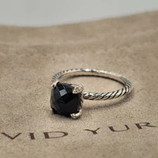 David Yurman 8mm Chatelaine Black Onyx With Diamonds Ring Size 7