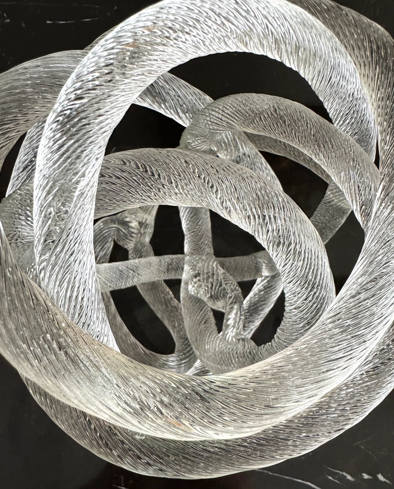 Murano After Zanetti Pair of Clear Twisted Ribbed Rope Knot Art Glass Sculptures - Image 4 of 4