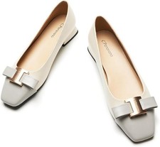 C.Paravano Womens 6.5 Ballet Shoes Beige Gray Square Toe Flats Bowknot FREE SHIP