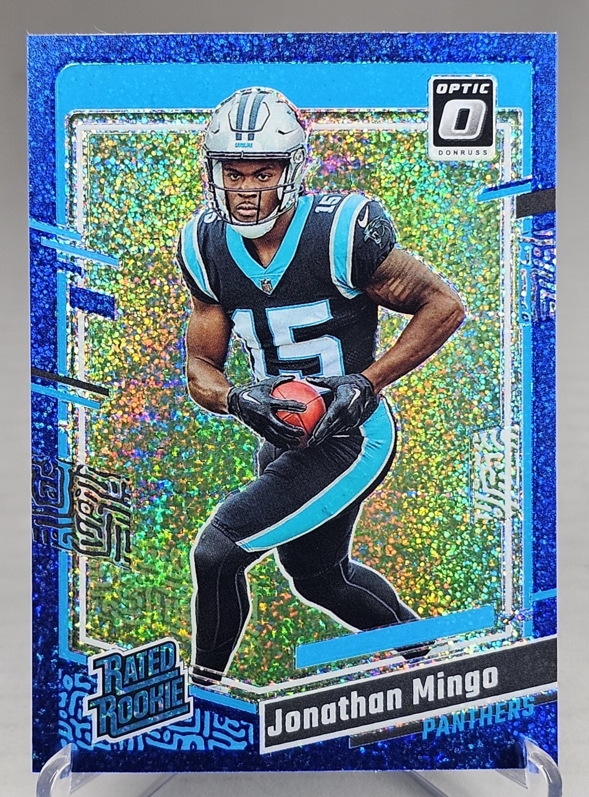 2023 Donruss Optic Jonathan Mingo  Blue Glitter Rated Rookie SP #215 Panthers