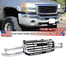Chrome+Matte Black Front Bumper Grille For 2003-2006 GMC Sierra 2500 HD 3500 
