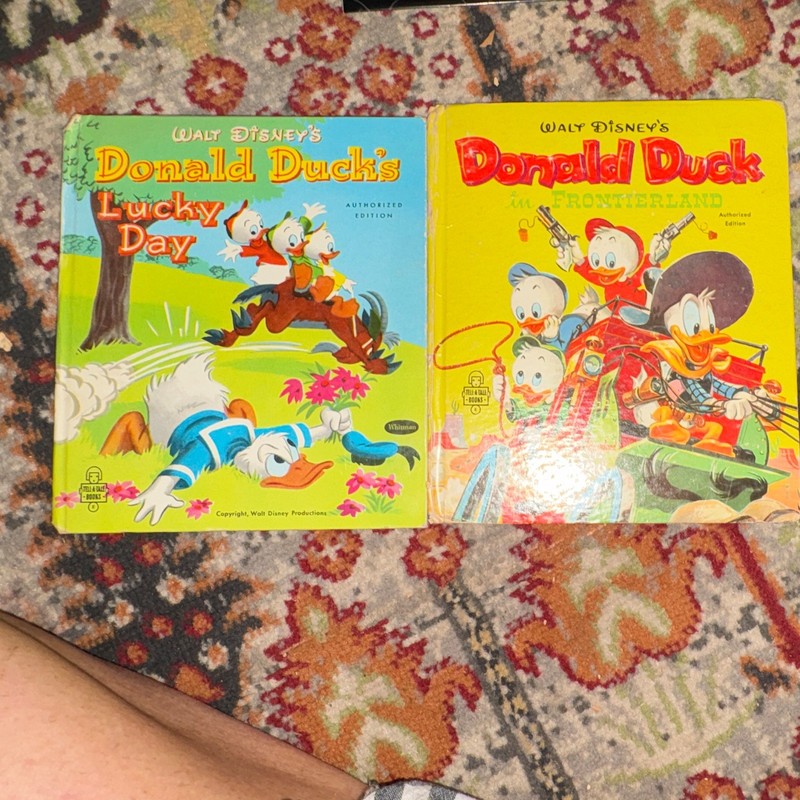 2 Pc Lot Of Whitman Tell-aTale Books Walt Disneys Donald Duck Lucky Day Frontier