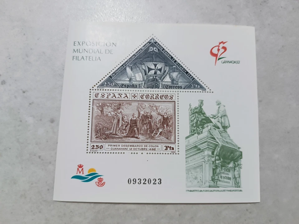 LOTE DE 4 HOJAS BLOQUE 2 SELLOS.1992. EXP. MUNDIAL DE FILATELIA.  EDIFIL 3195 - Imagen 2 de 3