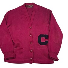 Vintage 1950s 100 wool varsity cardigan sweater USA made unisex size Small