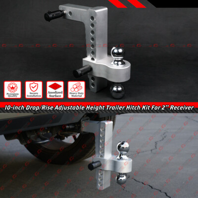 10 In Drop Rise Adjustable Height Aluminum 2-Ball Trailer Hitch For 2'' Receiver