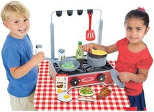 Kids Pretend Play Deluxe Wooden Kitchen Cooktop Stovetop Food Toy Set 19 Pcs