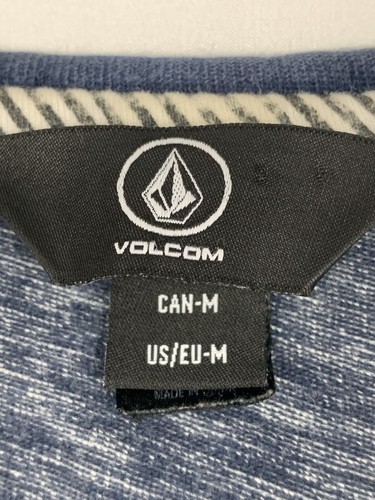 Volcom Henley Shirt Men Medium Blue Long Sleeve Pullover Button Logo Pocket Knit - Picture 4 of 12